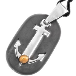 925 Silver Anchor Sailor Mens Gunmetal Black Plated Sterling Necklace, 1 1/4"