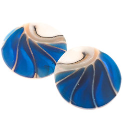 Exposed Chamber Nautilus Shell Blue Resin Matched Pair Bead Cab Cabochon, 1"