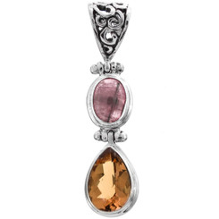 925 Silver Tourmaline Citrine Sterling Pendant, 1 3/8"