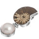 925 Silver Adorable Ammonite Fossil Mabe Pearl Pendant, 1 7/8"