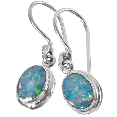 Handmade Oval Australian Opal 925 Sterling Silver Earrings