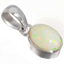925 Silver Oval Natural Ethiopean Opal Dainty Sparkling Pendant, 3/4"