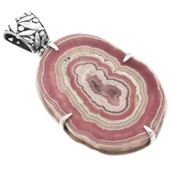 925 Silver Rare Rhodochrosite Stalactite Slice Sterling Pendant, 2 1/2"
