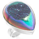 925 Silver Peacock Purple Green Titanium Agate Druzy Pear Adj Sz 7 Ring, 1"