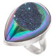 925 Silver Peacock Purple Green Titanium Agate Druzy Pear Adj Sz 7 Ring, 1"