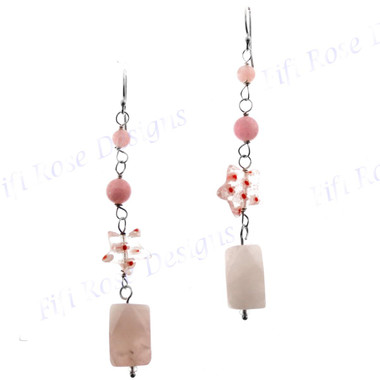 1 15/16" Rose Quartz Sterling Silver French Drop Earrings