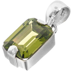 925 Silver Emerald Cut Large 14mm Peridot Sterling Pendant, 1"