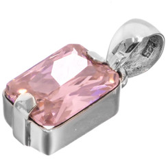 925 Silver Emerald Cut Large 14mm Pink Quartz Sterling Pendant, 1"