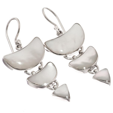 925 Silver White Mother Of Pearl Sterling Cascading Chandelier Earrings, 1 1/8"
