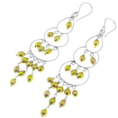 925 Silver Playful Lime Green Cultured Freshwater Pearls Chandelier Earrings, 3"