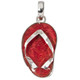 925 Silver Flip Flops Beach Sandals Red Sponge Coral Sterling Pendant, 1 1/4"