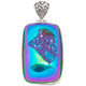 925 Silver Peacock Purple Green Titanium Agate Druzy Sterling Pendant, 1 3/4"