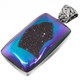 925 Silver Peacock Purple Green Titanium Agate Druzy Sterling Pendant, 2.5"