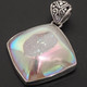 925 Silver Opal White Iridescent Titanium Agate Druzy Sterling Pendant, 1 3/4"