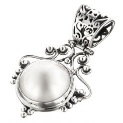 925 Silver Lusterous White Mabe Pearl Sterling Pendant, 1 5/8"