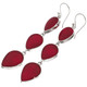 925 Silver Sterling Pear Teardrop Red Coral Dangle Drop Earrings, 2"