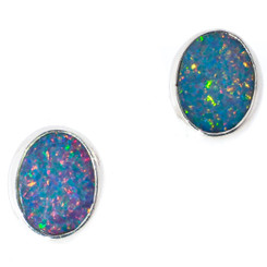 Oval Australian Natural Opal 925 Sterling Silver Stud Earrings, 3/8"