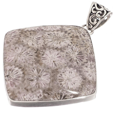 925 Silver Big Fossil Coral Flower Pattern Sterling Pendant, 1 9/16"