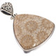 925 Silver Big Genuine Flower Pattern Fossil Coral Trillion Sterling Pendant, 2"
