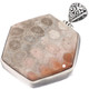 925 Silver Flower Pattern Genuine Fossil Coral Sterling Pendant, 2"