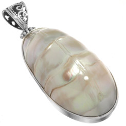 925 Silver Natural Ridged Nautilus Shell Sterling Pendant, 2 7/16"