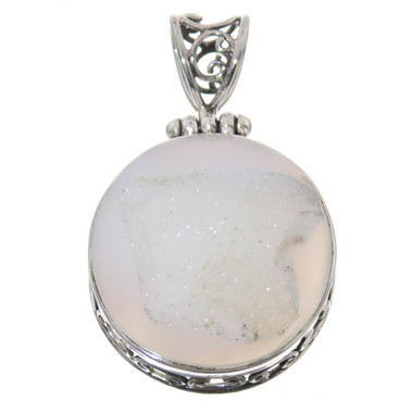Sale! 925 Silver Sparkllng Round Agate Druzy Drusy Sterling Pendant, 1 3/8"