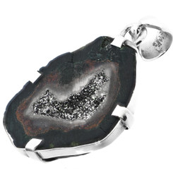 925 Silver Tabasco Geode Silver Mist Titanium Druzy Sterling Pendant, 1 3/8"