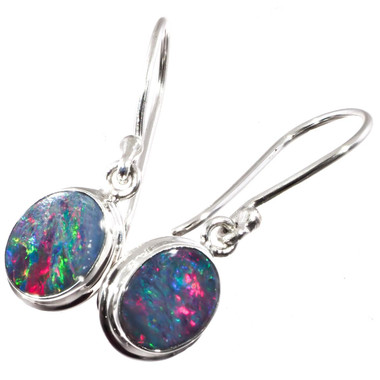 Oval Fiery AAA Natural Australian Opal 925 Sterling Silver Drop Earrings 3/8"