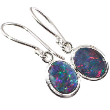 Oval Fiery AAA Natural Australian Opal 925 Sterling Silver Drop Earrings 3/8"
