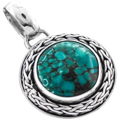 925 Silver Handmade Genuine Turquoise Sterling Pendant, 1 1/4"