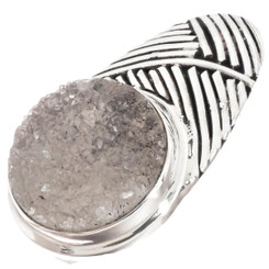 925 Silver Blue Agate Druzy Drusy Sterling Pendant, 11/16"