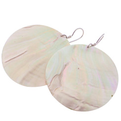 925 Silver Round Genuine Irridescent Silver-tone Nautilus Shell Earrings, 2"
