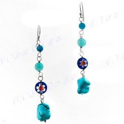 1 15/16" Sterling Silver Glass Beads Turquoise French Drop Earrings