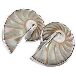 925 Silver Lusterous Paisley Pattern Nautilus In Sterling Clip-on Earrings, 1"