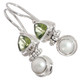 925 Silver Dainty White Freshwater Pearl Peridot Trillion Sterling Earrings, 1"
