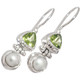 925 Silver Dainty White Freshwater Pearl Peridot Trillion Sterling Earrings, 1"