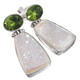 Iridescent White Titanium Agate Druzy Peridot 925 Sterling Silver Stud Earrings, 1"