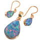 Gold Plated 925 Silver Aaa Australian Opal Matched Pendant Earring Set, 1 1/8"