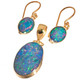 Gold Plated 925 Silver Aaa Australian Opal Matched Pendant Earring Set, 1 1/4"
