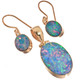 Gold Plated 925 Silver Aaa Australian Opal Matched Pendant Earring Set, 1 1/4"