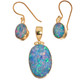 Gold Plated 925 Silver Aaa Australian Opal Matched Pendant Earring Set, 1 1/4"