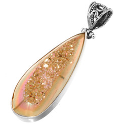 925 Silver Gold Us-made Titanium Druzy Drusy Sterling Pendant, 2"