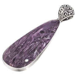 Bold Sparkling Russian Charoite Gemstone 925 Sterling Silver Pendant, 2 5/8