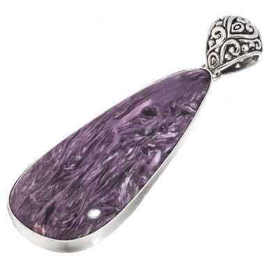 Bold Sparkling Russian Charoite Gemstone 925 Sterling Silver Pendant, 2 5/8