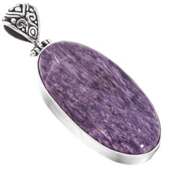 925 Silver Russian Purple Charoite With Schiller Effect Sterling Pendant, 2"
