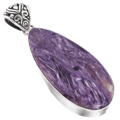 925 Silver Russian Purple Charoite With Schiller Effect Sterling Pendant, 2"