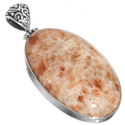 925 Silver Genuine Orange Calcite Crystals Sterling Pendant, 2 1/8"