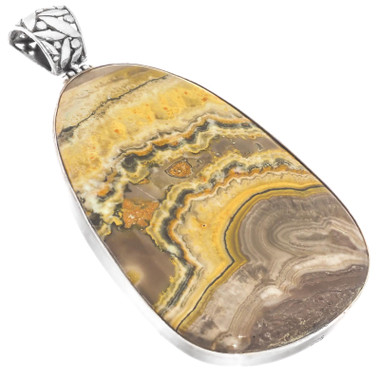 925 Silver Large Bumble Bee Jasper Designer Cab Sterling Pendant, 3 1/8"