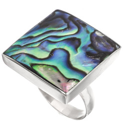 925 Silver Square Paua Abalone Shell Sterling Us 8 Ring, 7/8"