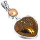 925 Silver Bronze Brown Heart Titanium Druzy Freshwater Pearl Pendant, 1 3/4"